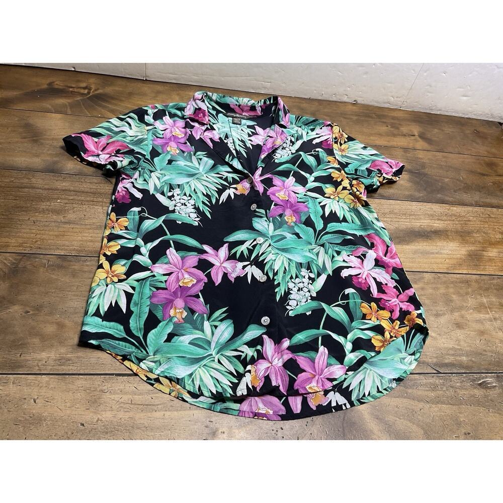 Tommy Bahama Shirt Womens Size XS Hawaiian Blouse Silk Floral Button Up